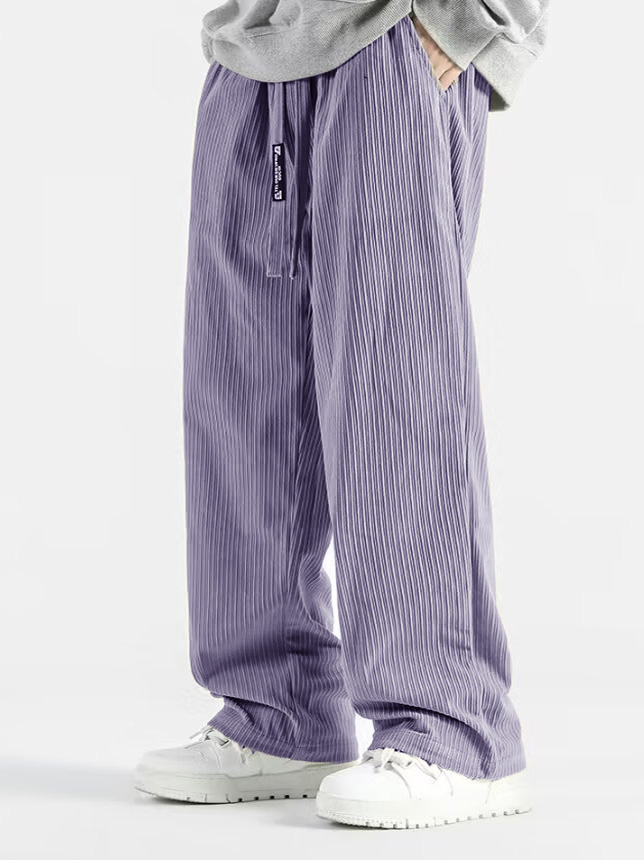 Men's Stylish Casual Loose-fitting Textured Fabric Pants With Pockets And Drawstrings And An Elastic Waistband