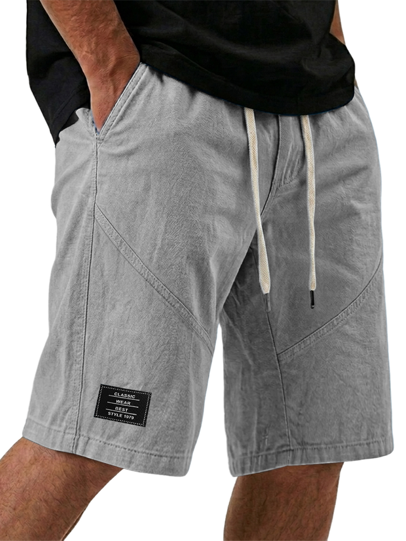 Men's Embroidered Logo Elastic Waist Casual Cargo Shorts