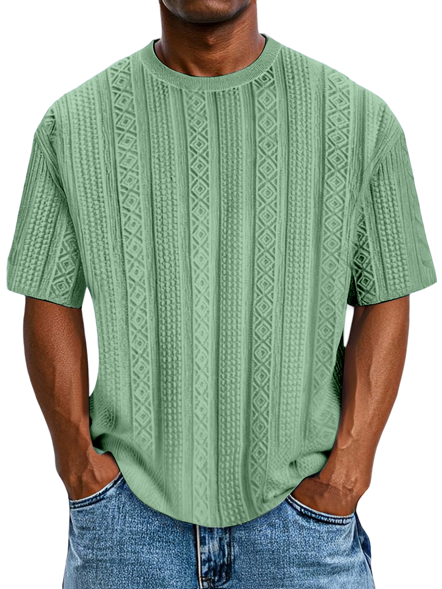 Men's Everyday Solid Color Textured Short Sleeve Round Neck T-shirt