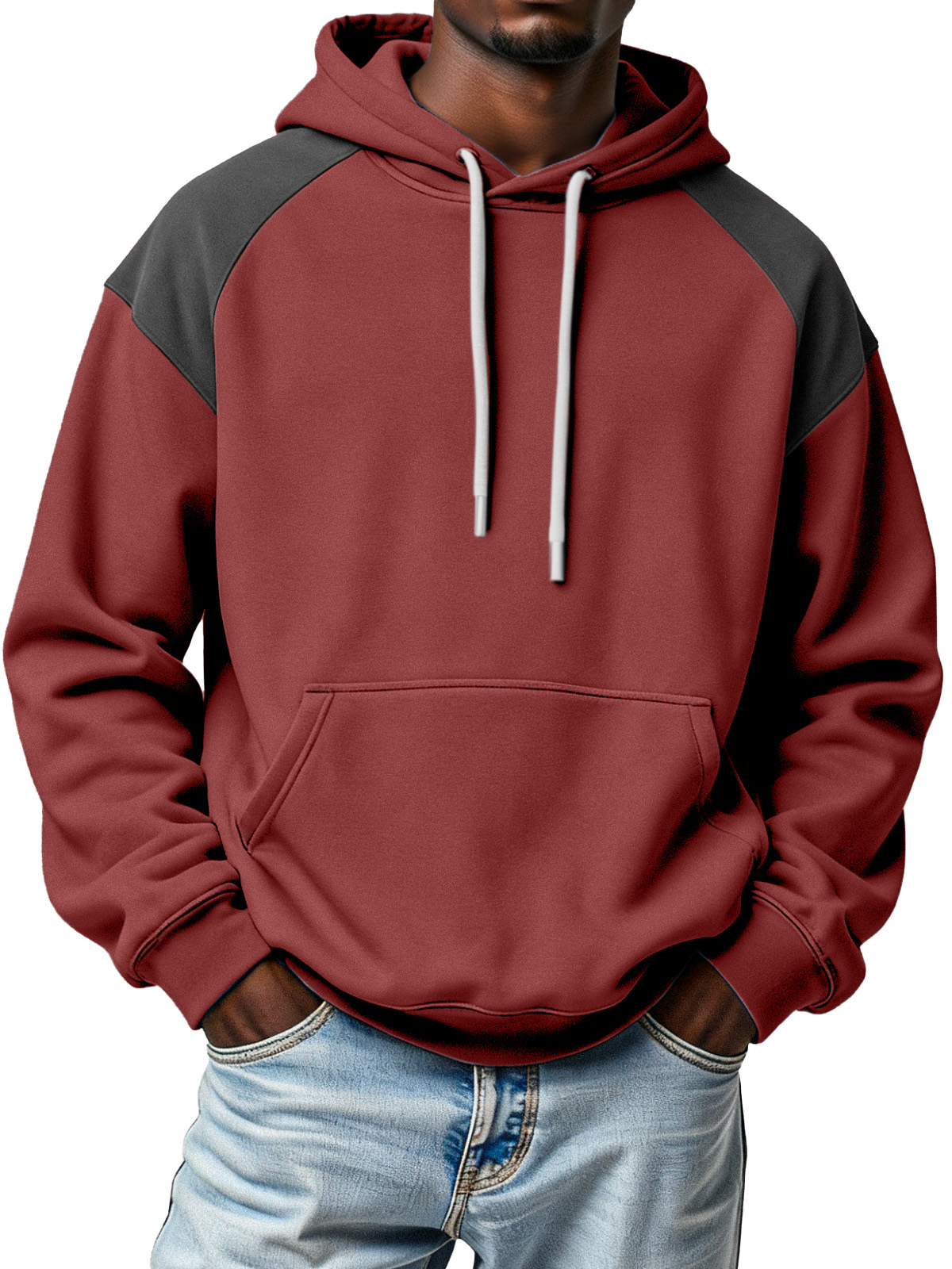 Men's Simple Fashionable And Contrasting Design Loose Hooded Sweatshirt
