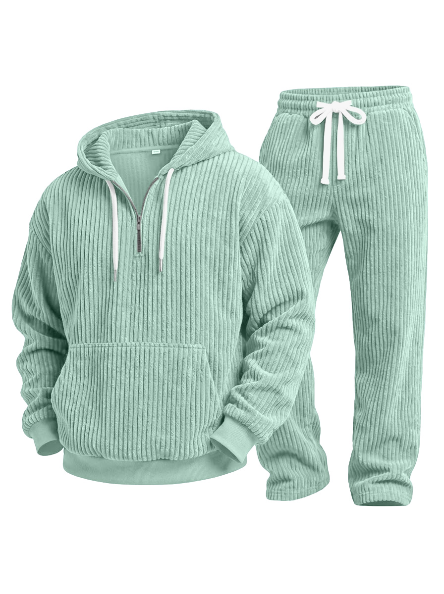 Casual Solid Color Corduroy Sweatshirt And Trousers Two-piece Set