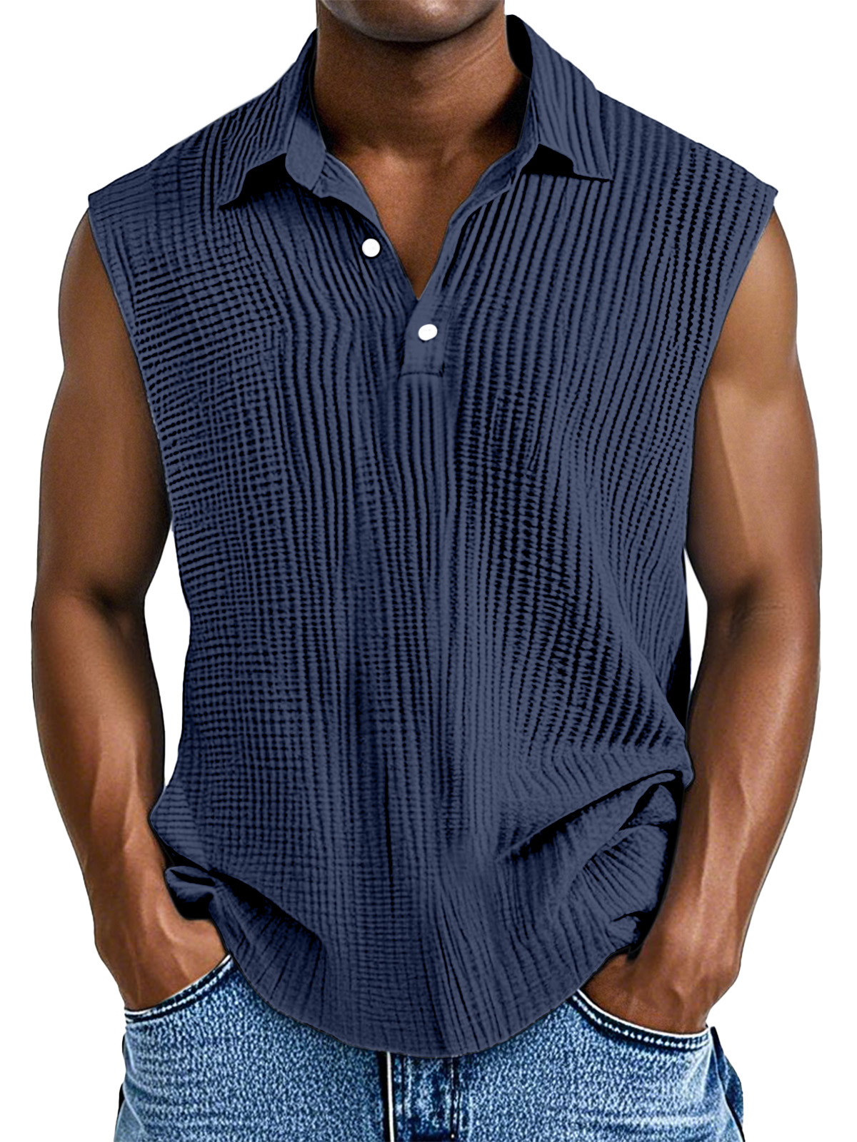 Men's Daily Casual Simple Pleated Texture Sleeveless Polo Shirt