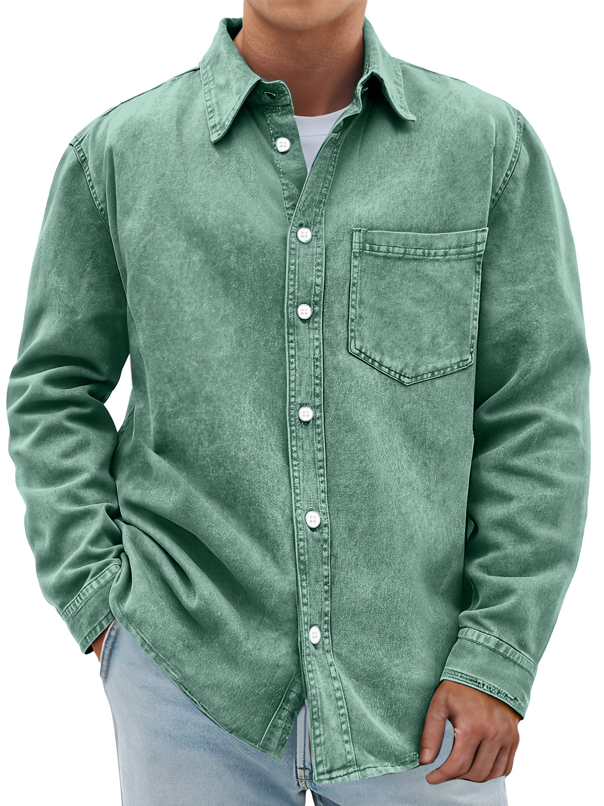 Men's Retro Solid Color Casual Lapel Long Sleeve Shirt