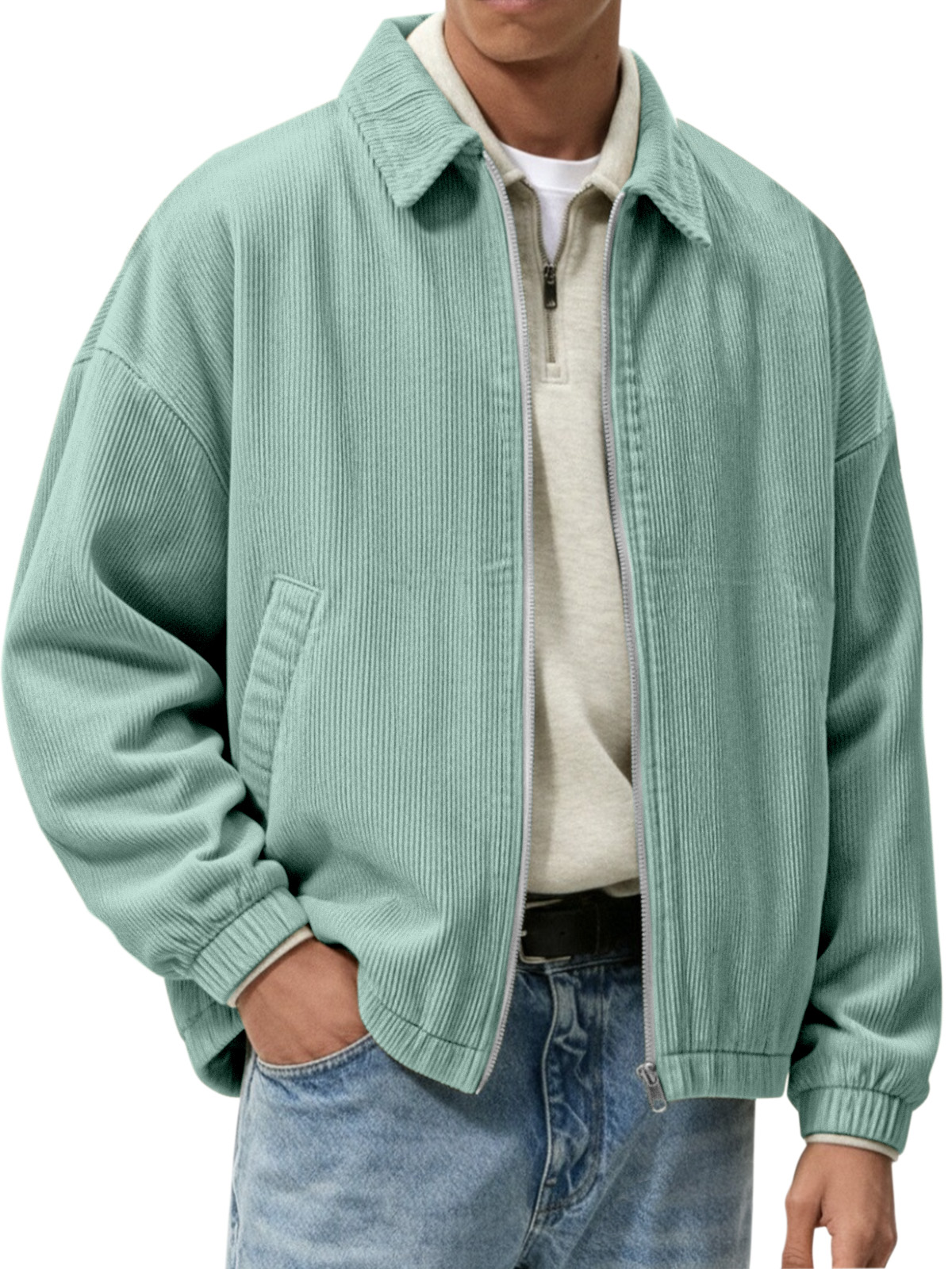Men's Simple And Fashionable Corduroy Zipper Jacket