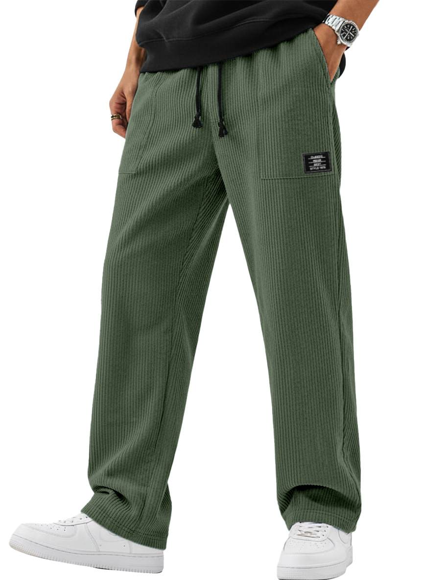 Men's Simple And Versatile Corduroy Loose-fitting Straight-leg Trousers With Logo