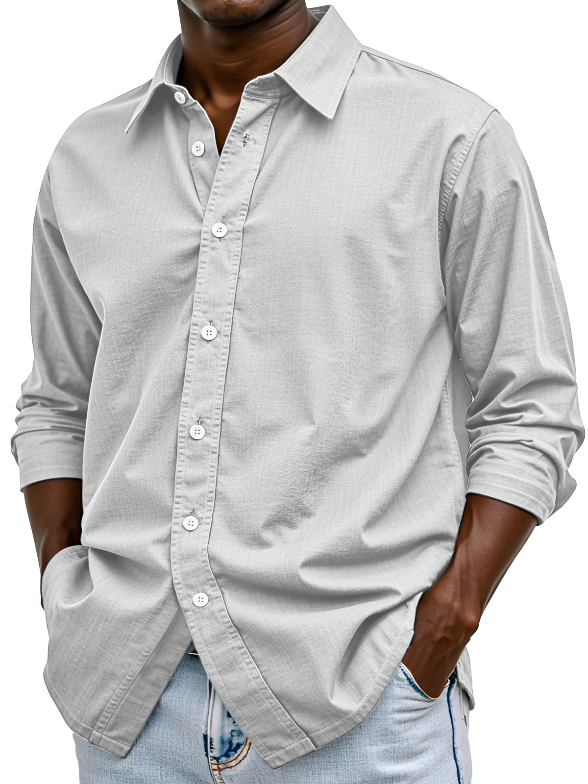 Men's Simple Casual Solid Color Comfortable Loose Lapel Long-sleeved Shirt