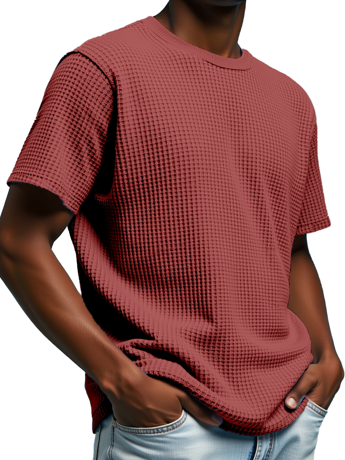Men's Simple Solid Color Waffle Texture Short-sleeved Round Neck T-shirt