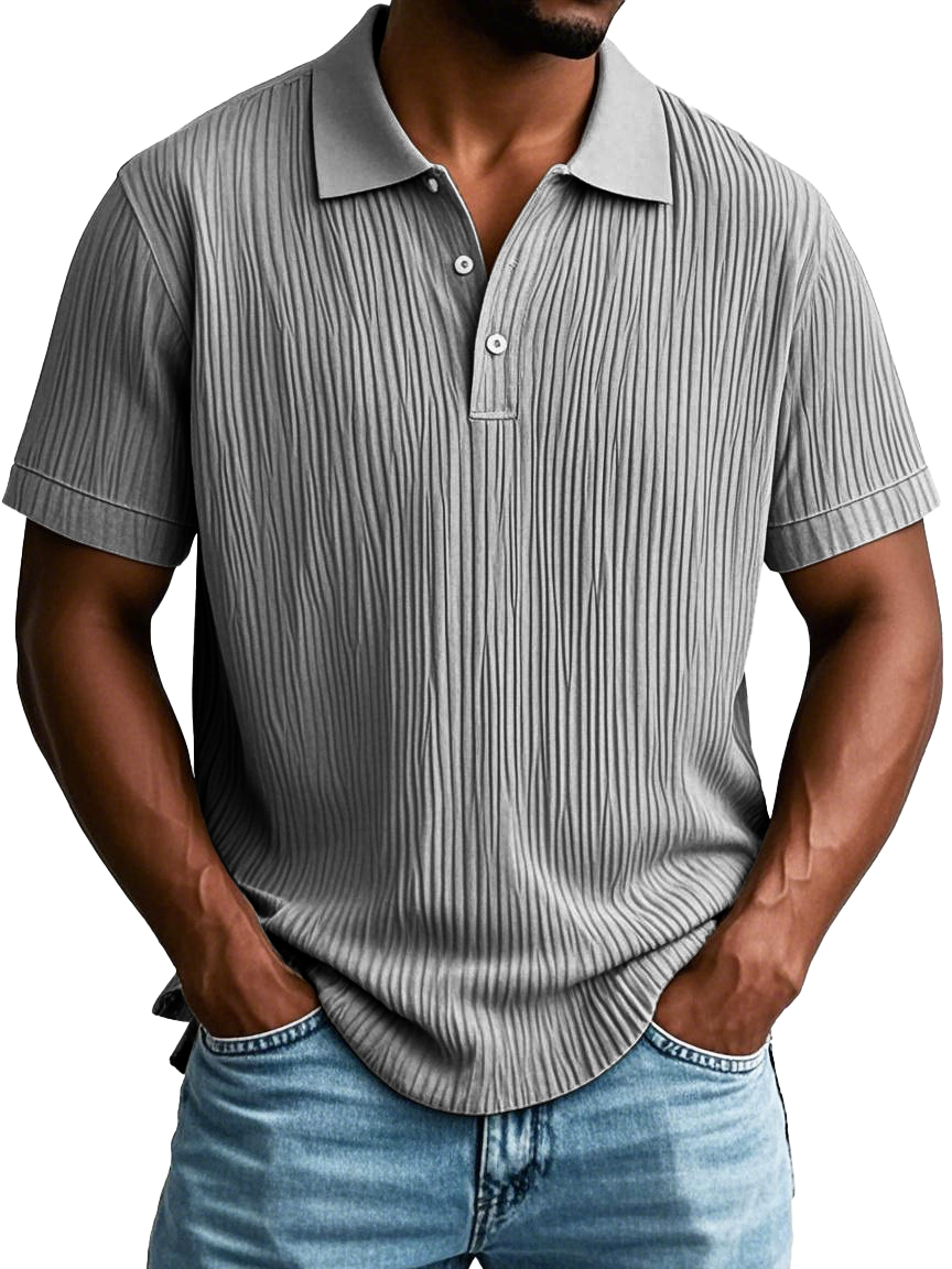Men's Fashion Casual Short-sleeved Lapel Polo Shirt With Ribbed Fabric