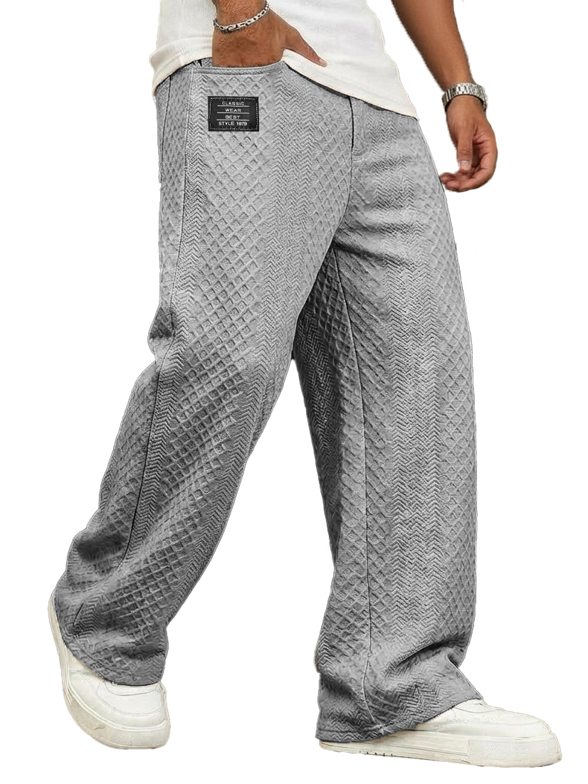 Men's Fashionable Casual Jacquard Fabric Loose Pocket Trousers