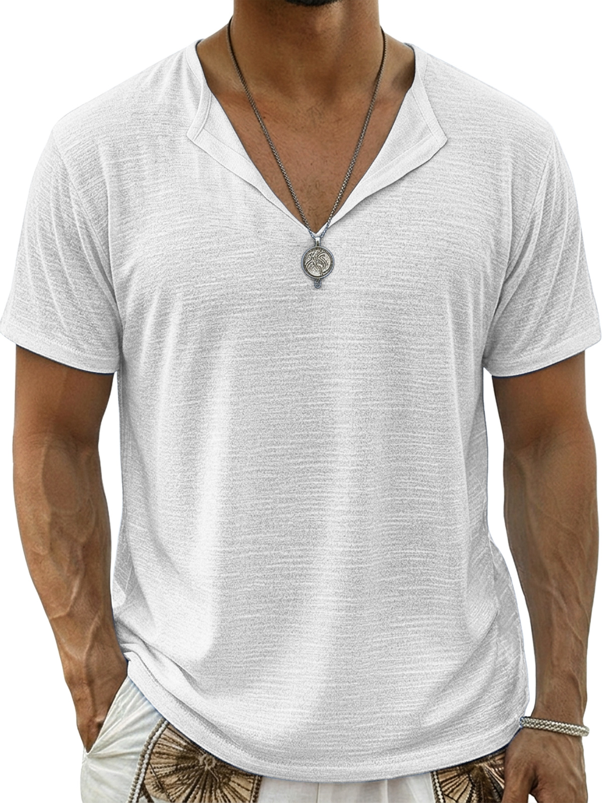 Men's Comfortable Cotton Linen V-Neck Casual Short-Sleeve T-Shirt