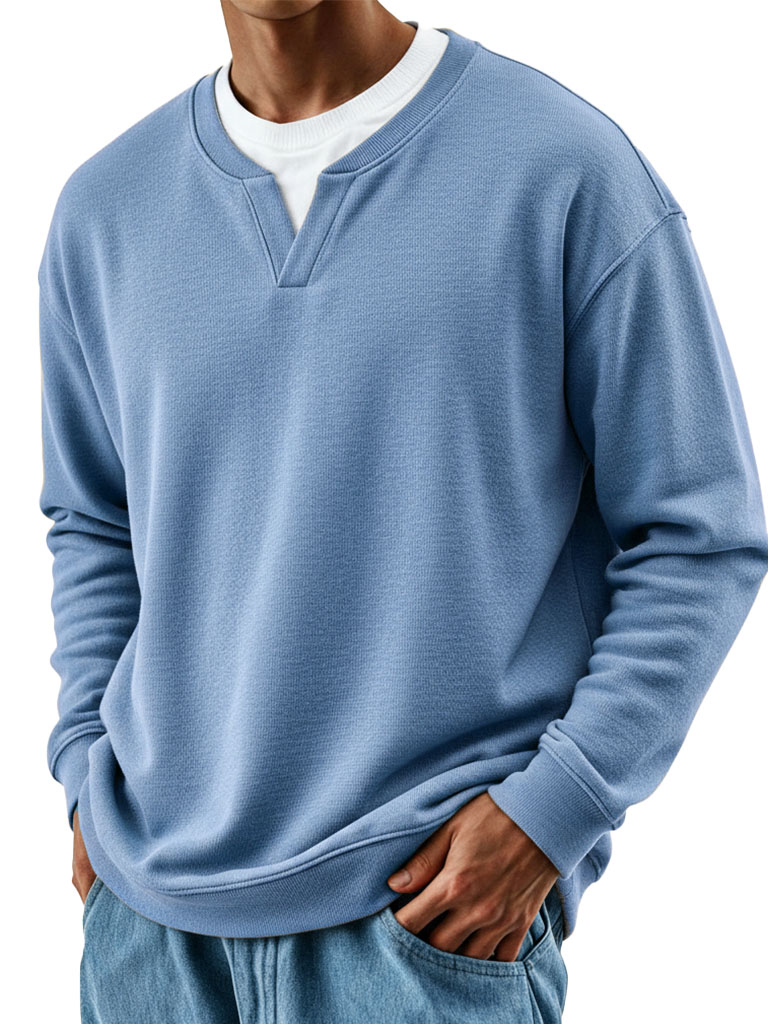 Men's Stylish Casual Retro V-neck Loose-fitting Long-sleeved Sweatshirt