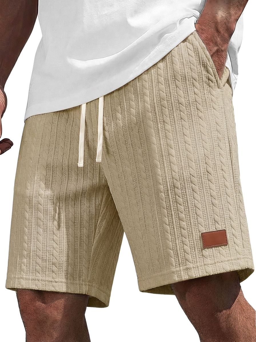 Men's Retro Casual Striped Jacquard Leather Label Shorts