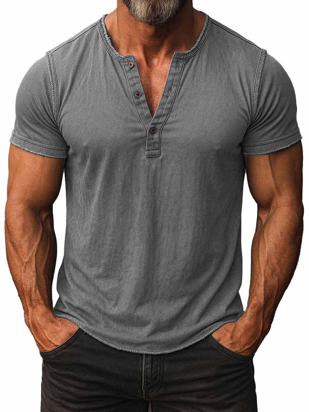 Men's Fashion Retro Distressed Short-sleeved Henley Shirt