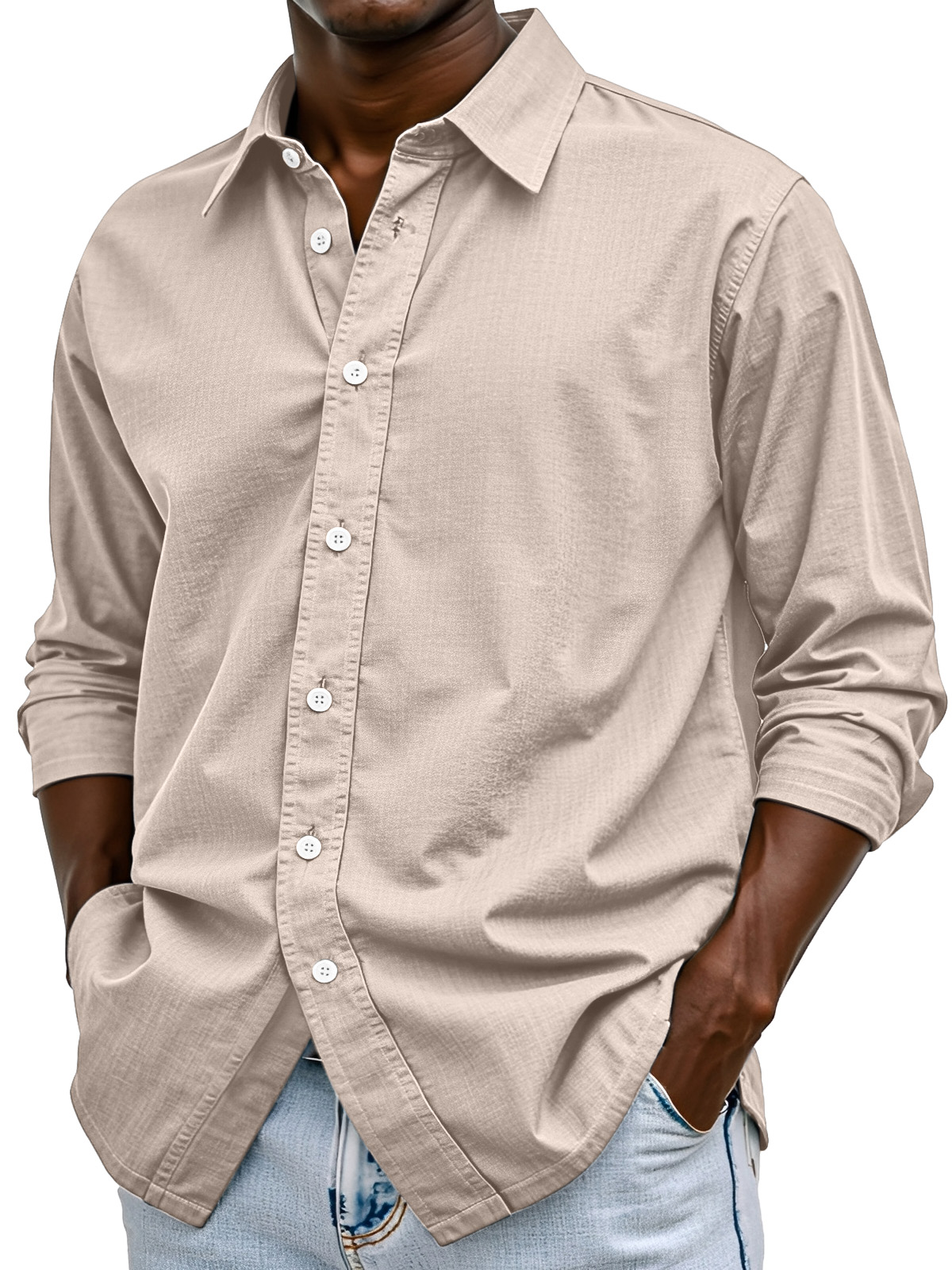 Men's Simple Casual Solid Color Comfortable Loose Lapel Long-sleeved Shirt