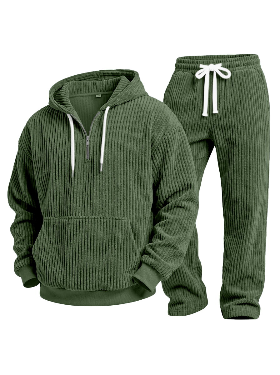 Casual Solid Color Corduroy Sweatshirt And Trousers Two-piece Set