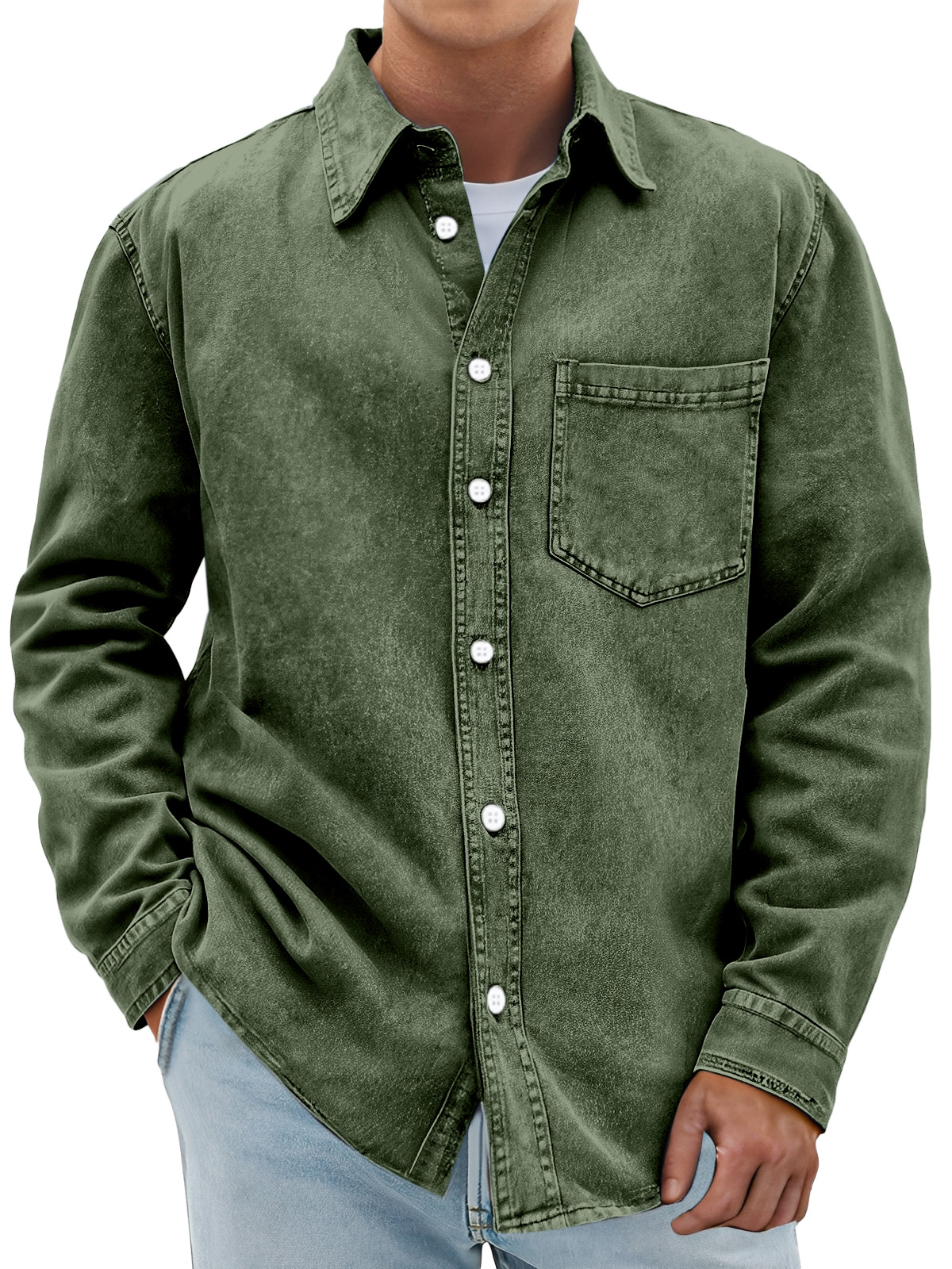 Men's Retro Solid Color Casual Lapel Long Sleeve Shirt