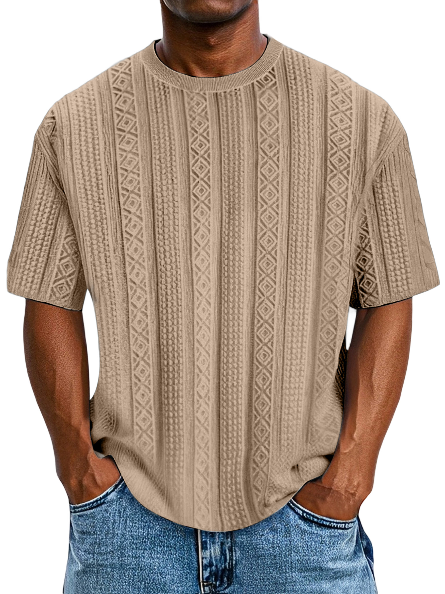 Men's Everyday Solid Color Textured Short Sleeve Round Neck T-shirt