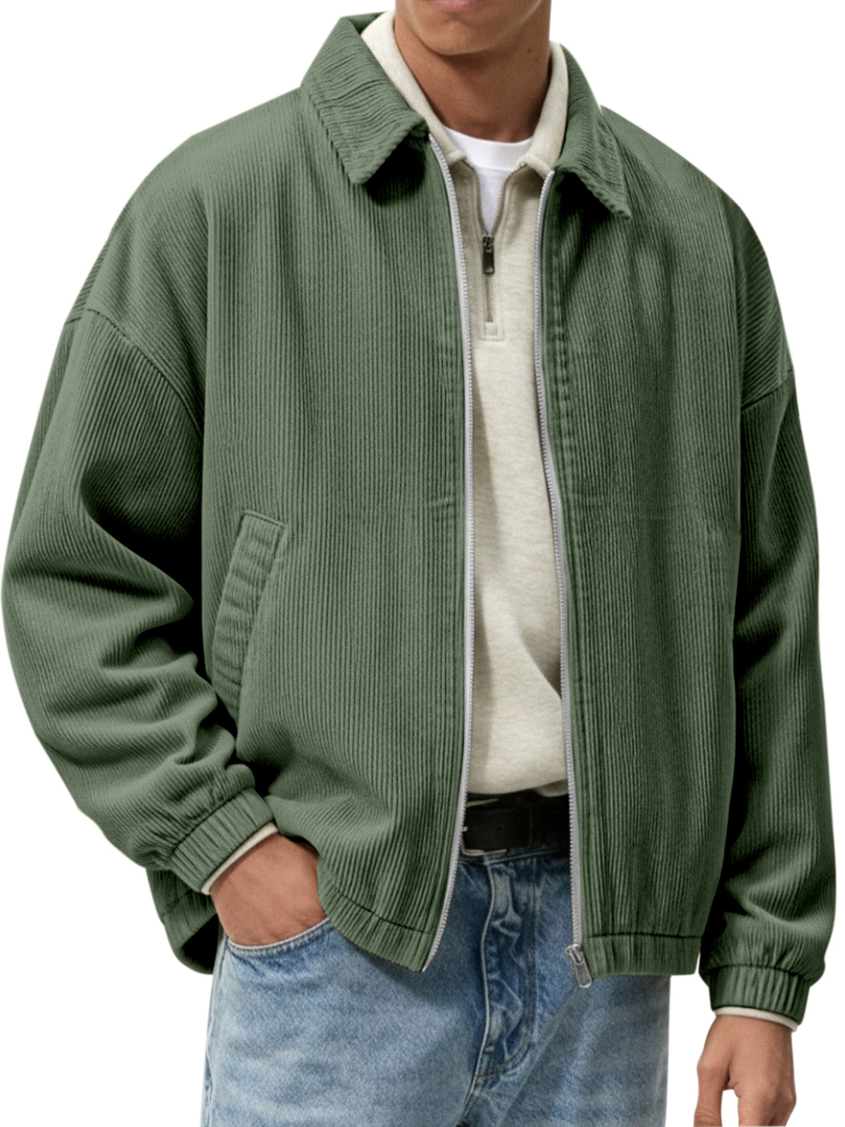 Men's Simple And Fashionable Corduroy Zipper Jacket