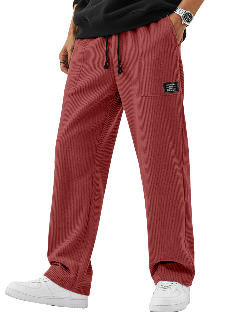 Men's Simple And Versatile Corduroy Loose-fitting Straight-leg Trousers With Logo
