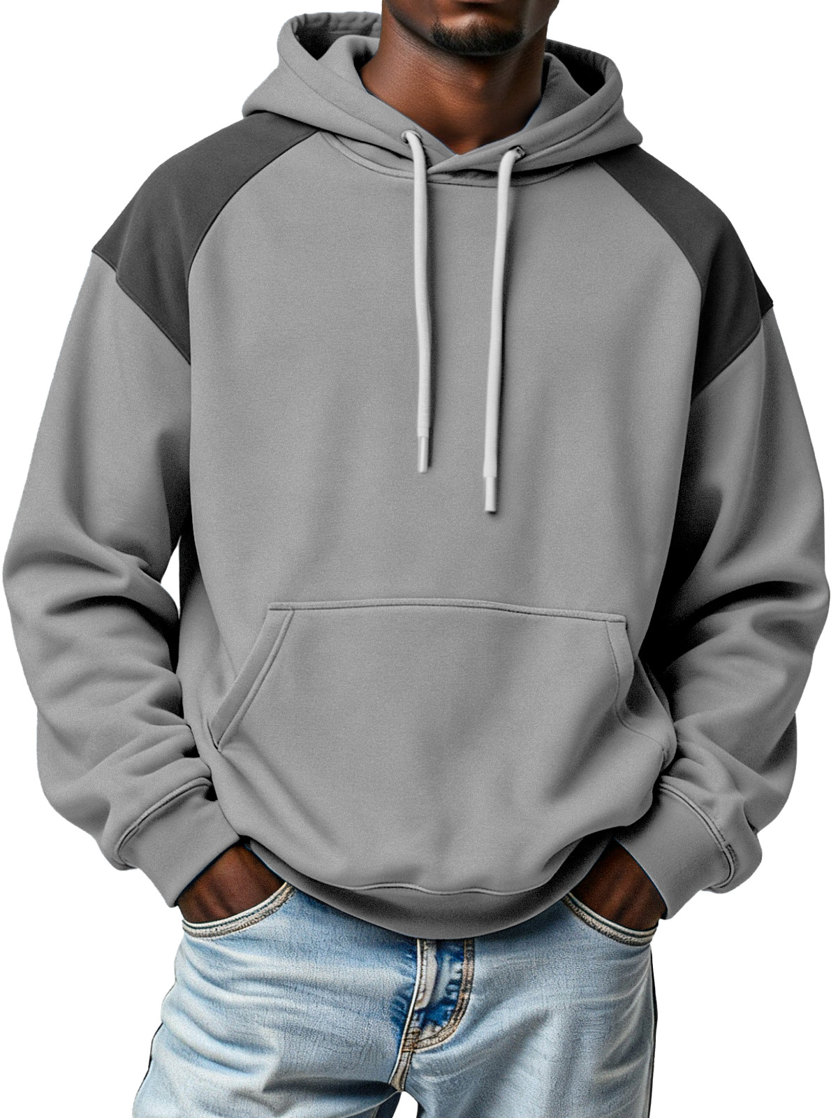 Men's Simple Fashionable And Contrasting Design Loose Hooded Sweatshirt