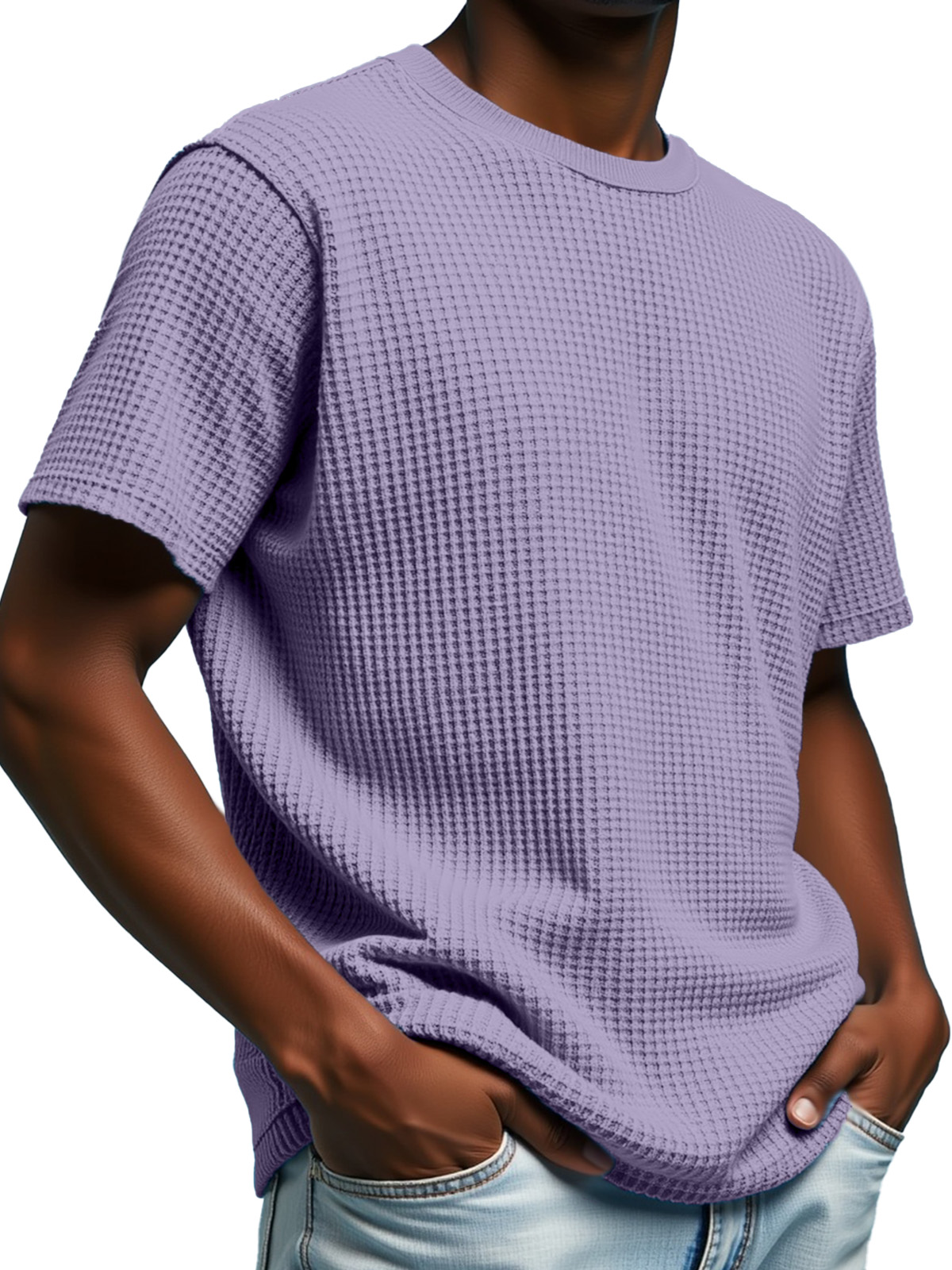 Men's Simple Solid Color Waffle Texture Short-sleeved Round Neck T-shirt