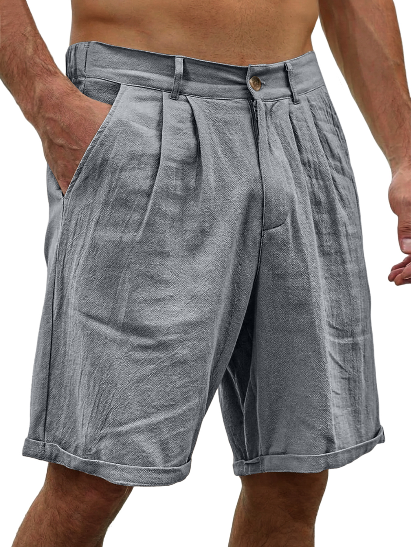 Men's Basic Cotton And Linen Button Casual Comfortable Shorts