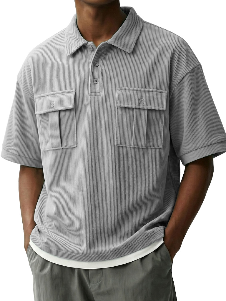 Men's Fashionable Retro Workwear Pocket Short-sleeved Polo Shirt with Lapel
