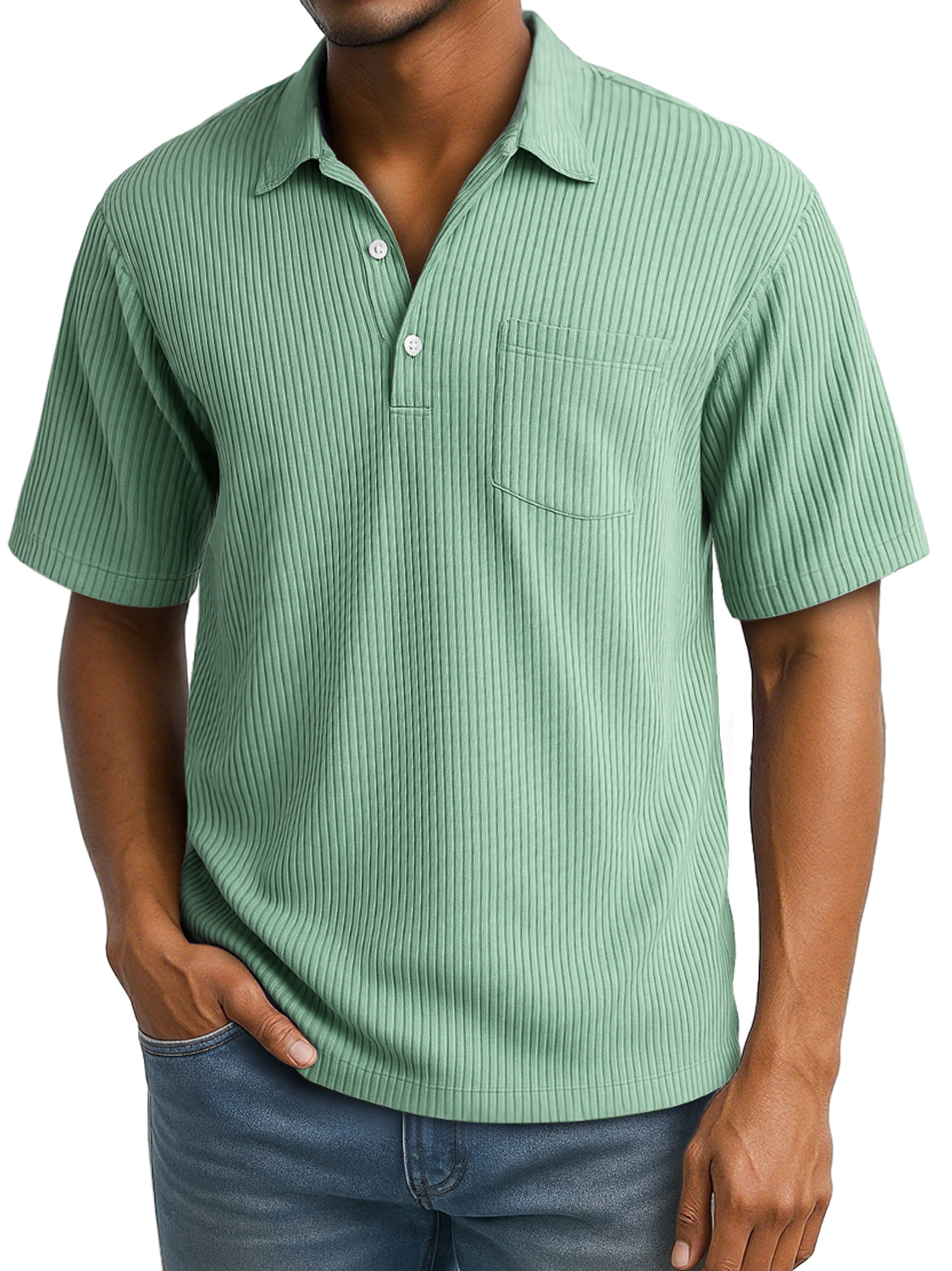 Men's Daily Lapel Pocket Ribbed Short-sleeved Polo Shirt