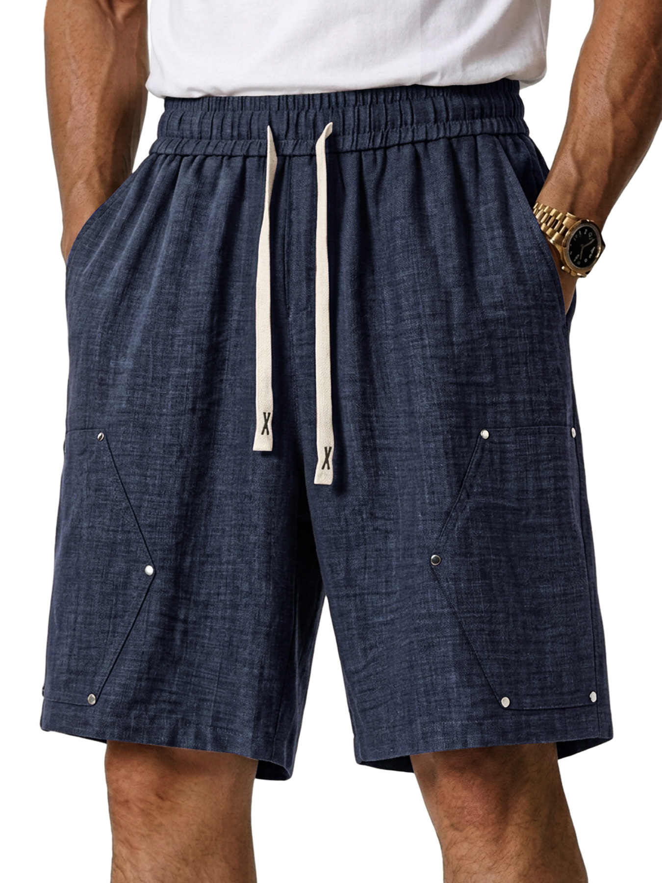 Men's Linen Studded Casual Loose Comfort Shorts