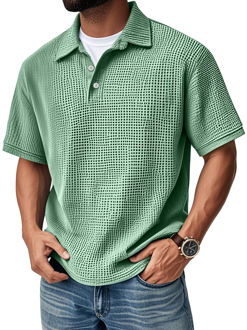 Men's Fashion Daily Waffle Lapel Casual Short Sleeve POLO Shirt
