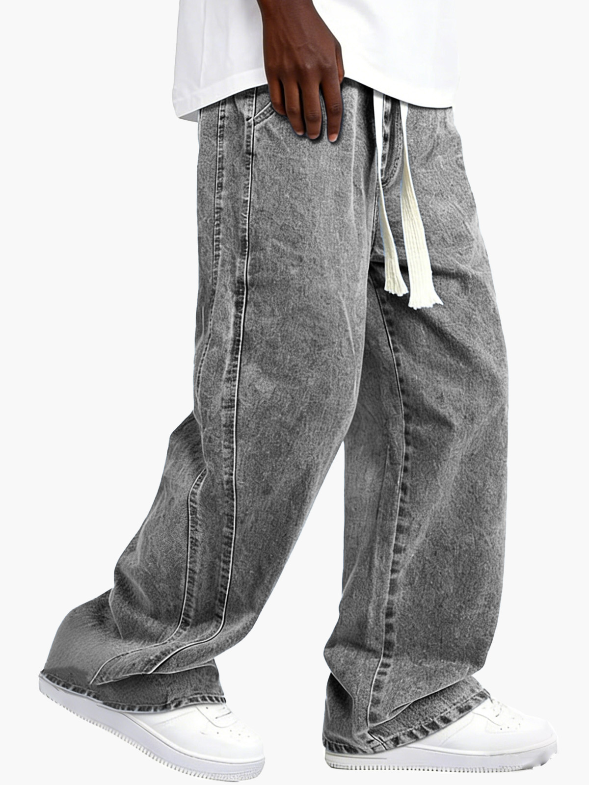Men's Retro Distressed Elastic Waist Drawstring Loose Pocket Pants