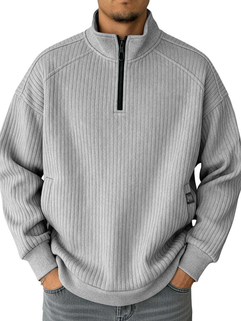 Men's Fashionable Casual Drop-Shoulder Patchwork Stand Collar Sweatshirt