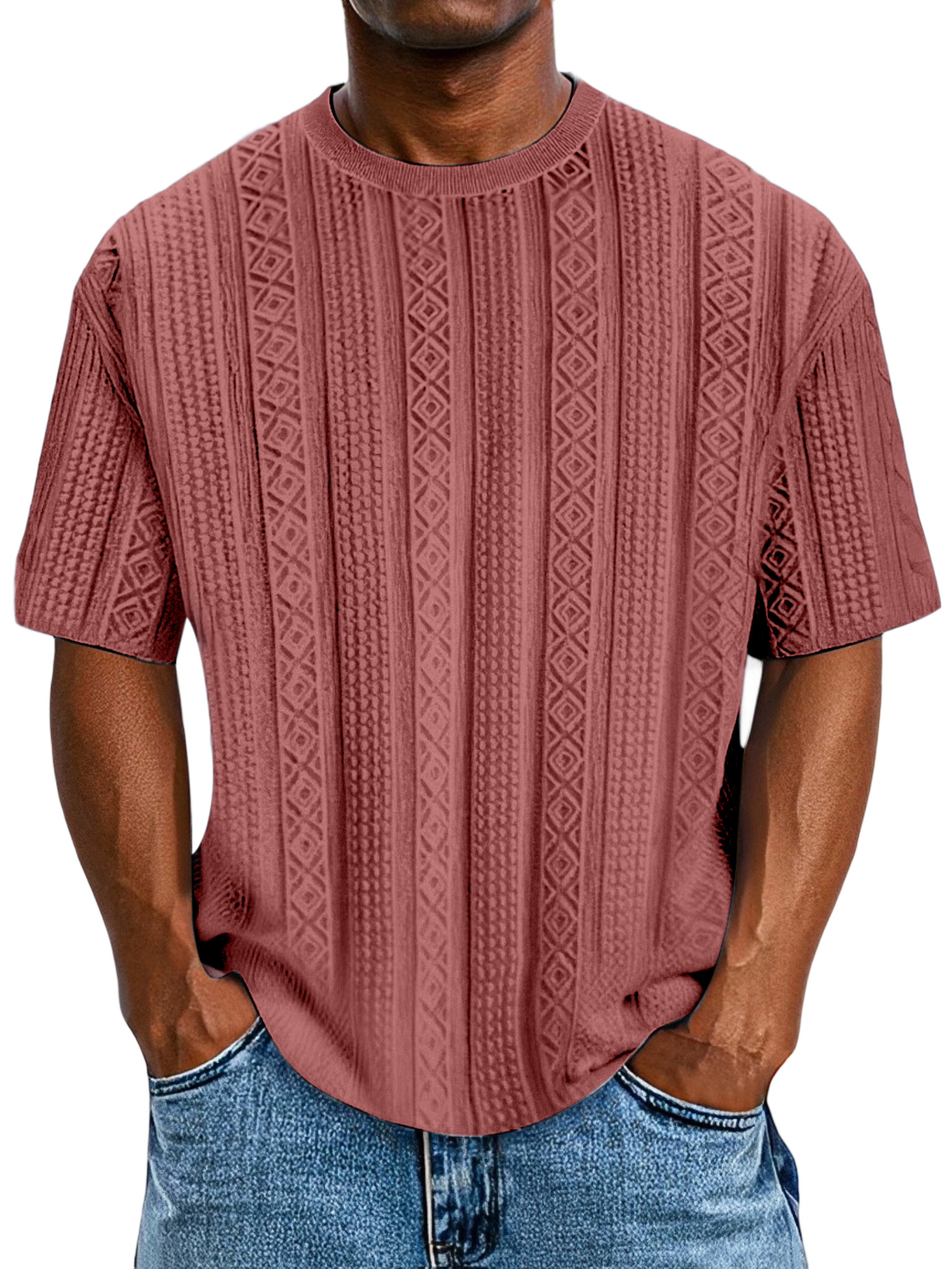 Men's Everyday Solid Color Textured Short Sleeve Round Neck T-shirt