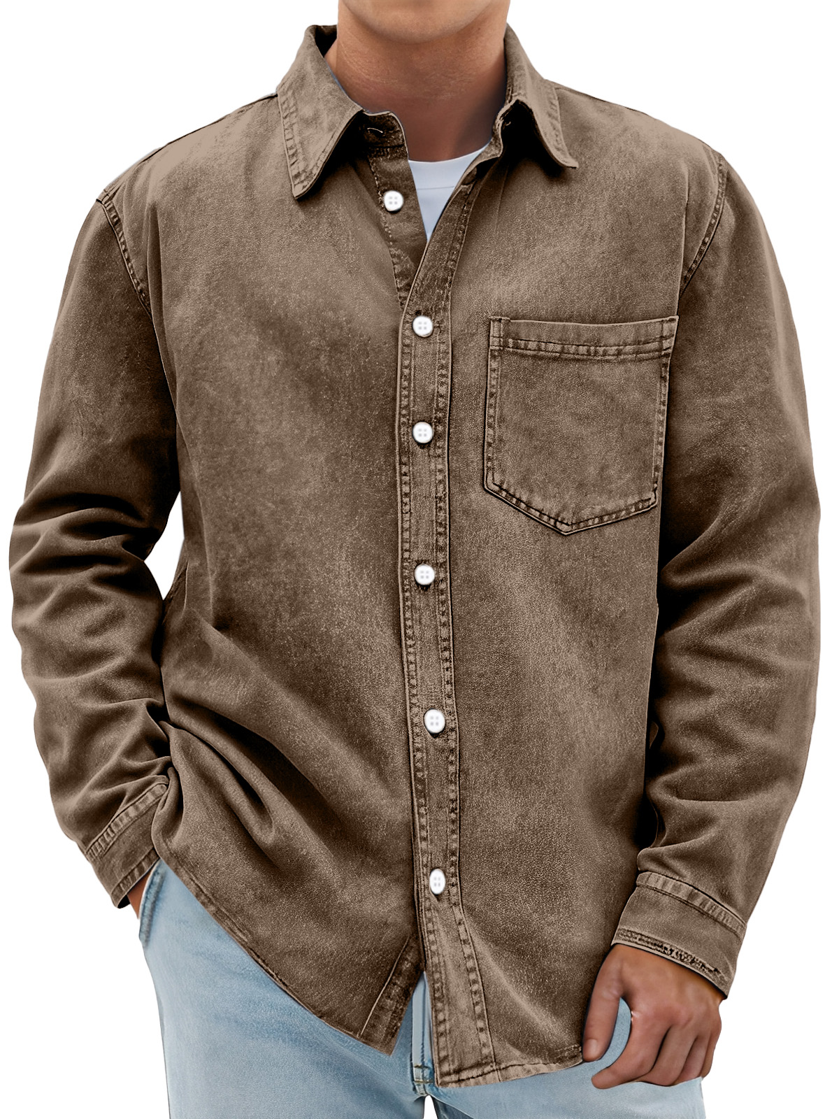 Men's Retro Solid Color Casual Lapel Long Sleeve Shirt