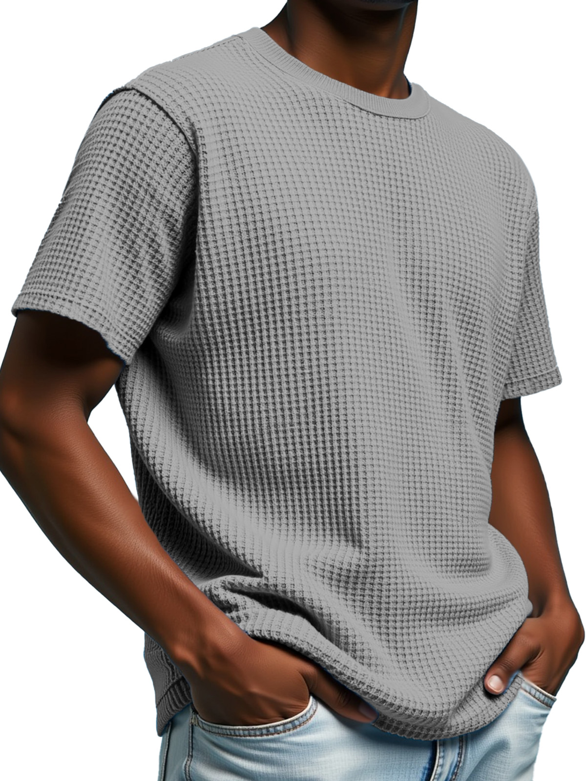 Men's Simple Solid Color Waffle Texture Short-sleeved Round Neck T-shirt