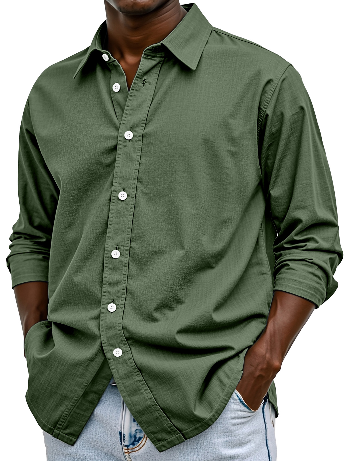 Men's Simple Casual Solid Color Comfortable Loose Lapel Long-sleeved Shirt