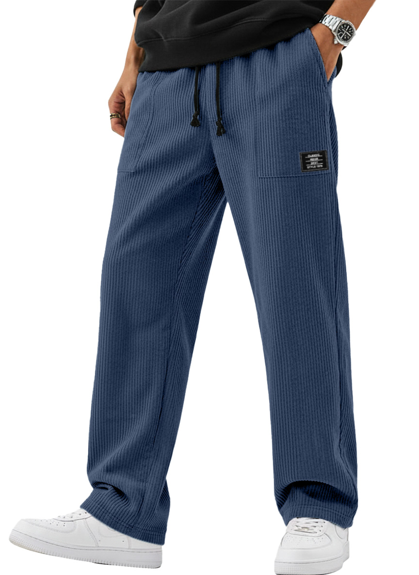 Men's Simple And Versatile Corduroy Loose-fitting Straight-leg Trousers With Logo
