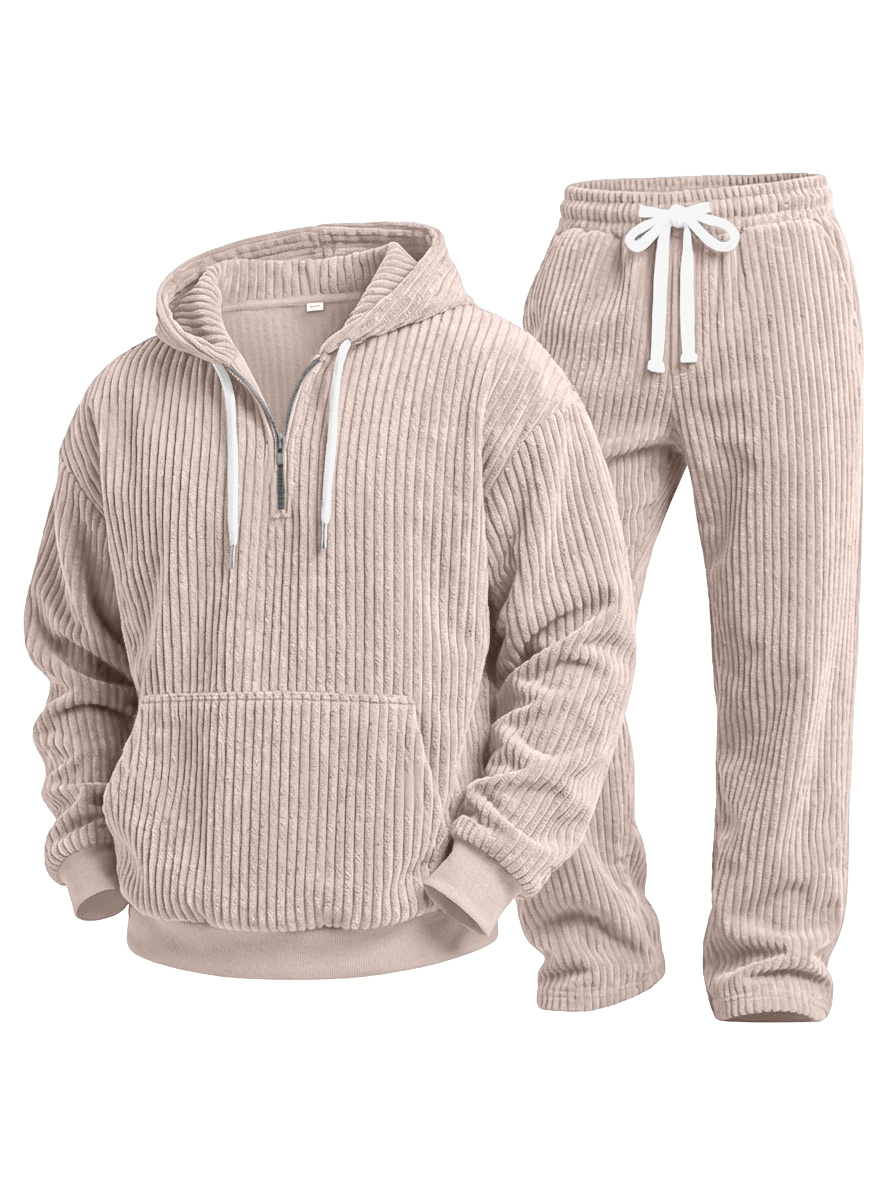 Casual Solid Color Corduroy Sweatshirt And Trousers Two-piece Set