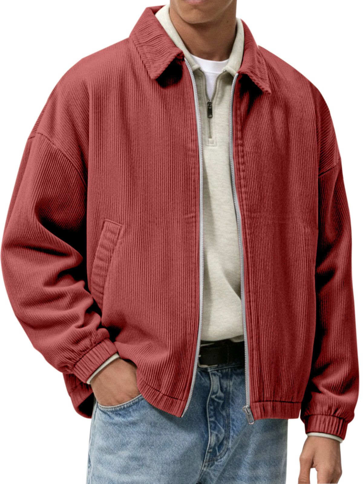 Men's Simple And Fashionable Corduroy Zipper Jacket