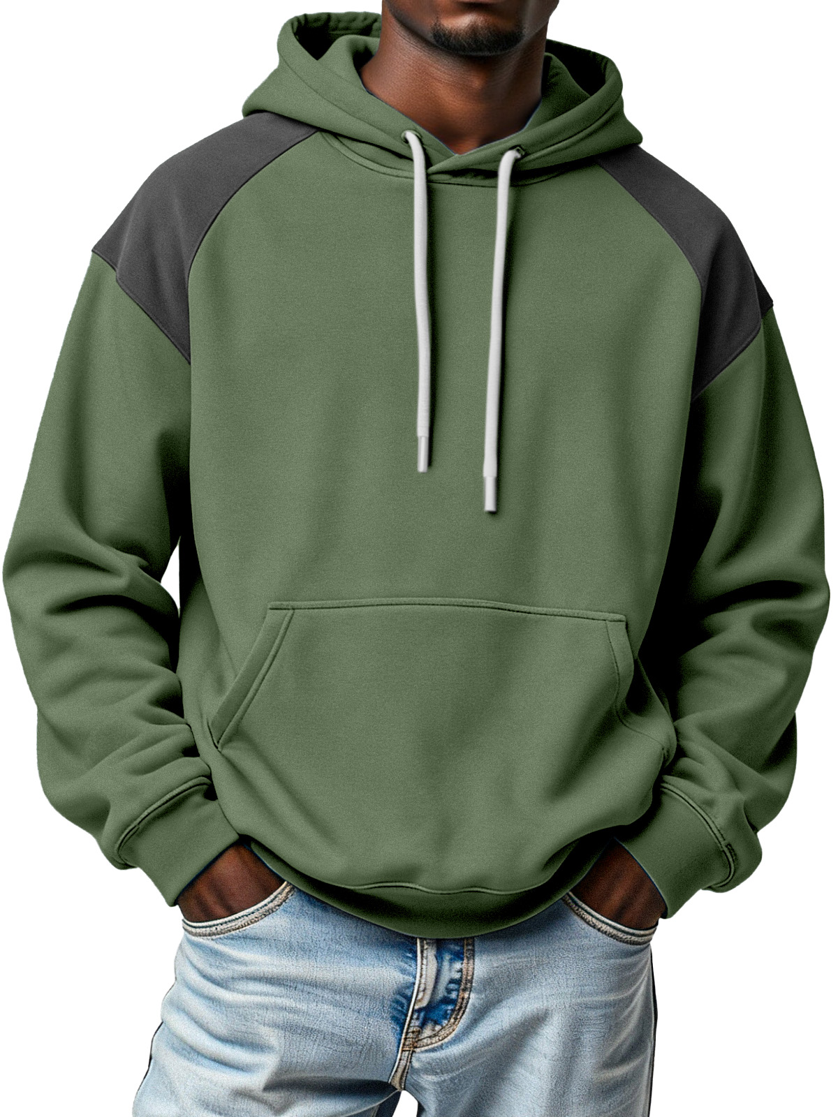 Men's Simple Fashionable And Contrasting Design Loose Hooded Sweatshirt