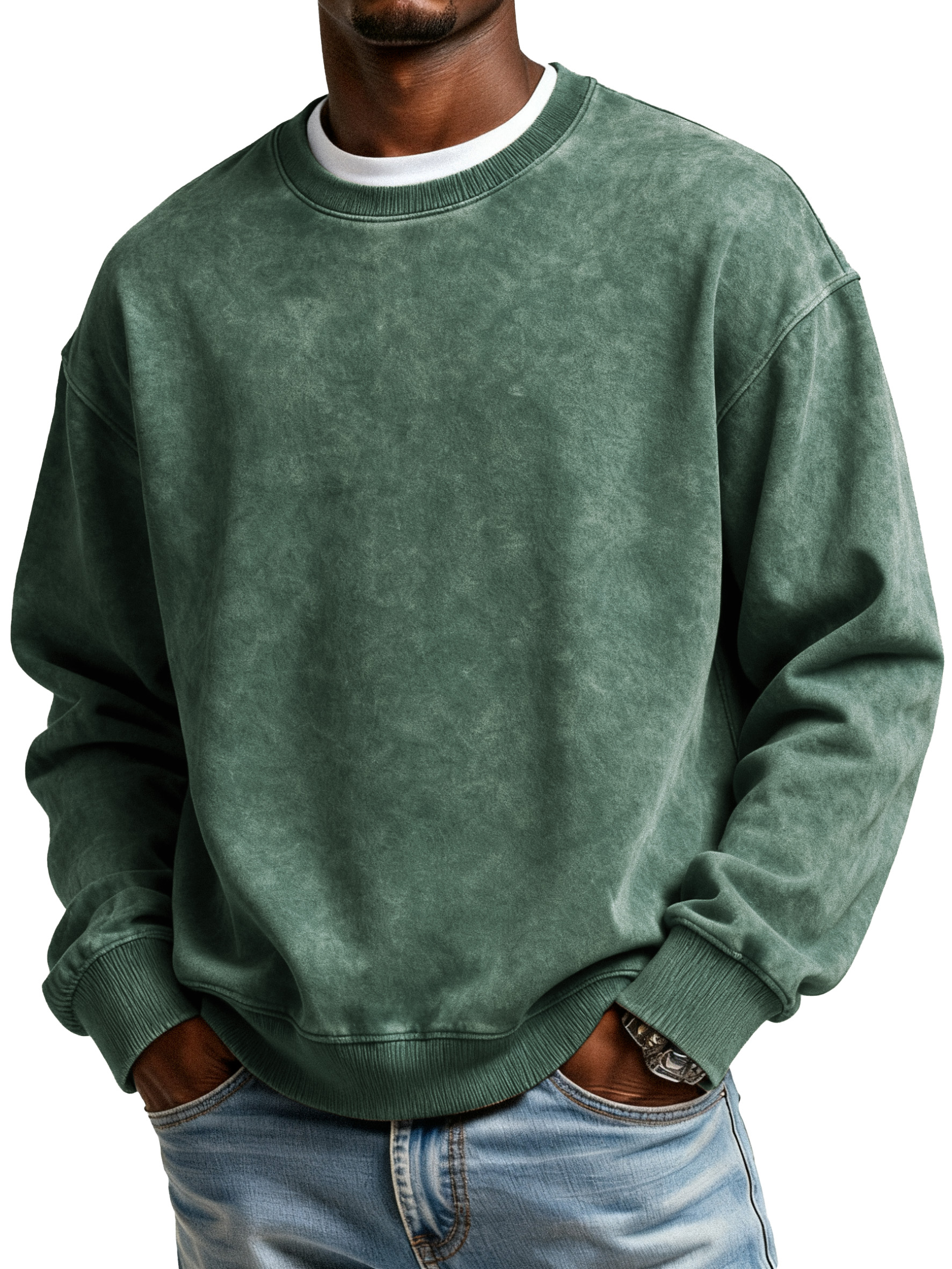 Heavy Washed Distressed Round Neck Pure Cotton Popular Off-shoulder Round Neck Sweatshirt