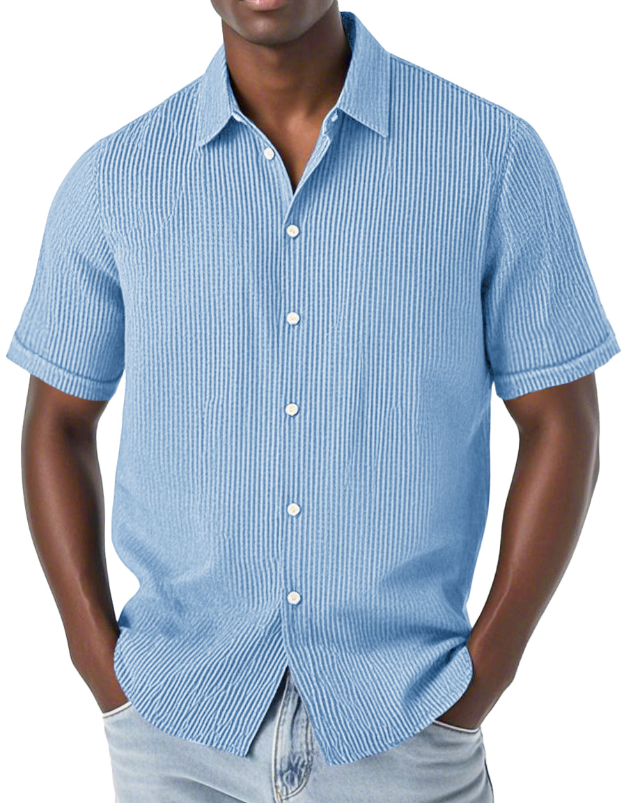 Men's Fashion Casual Corduroy Fabric Lapel Short Sleeve Shirt