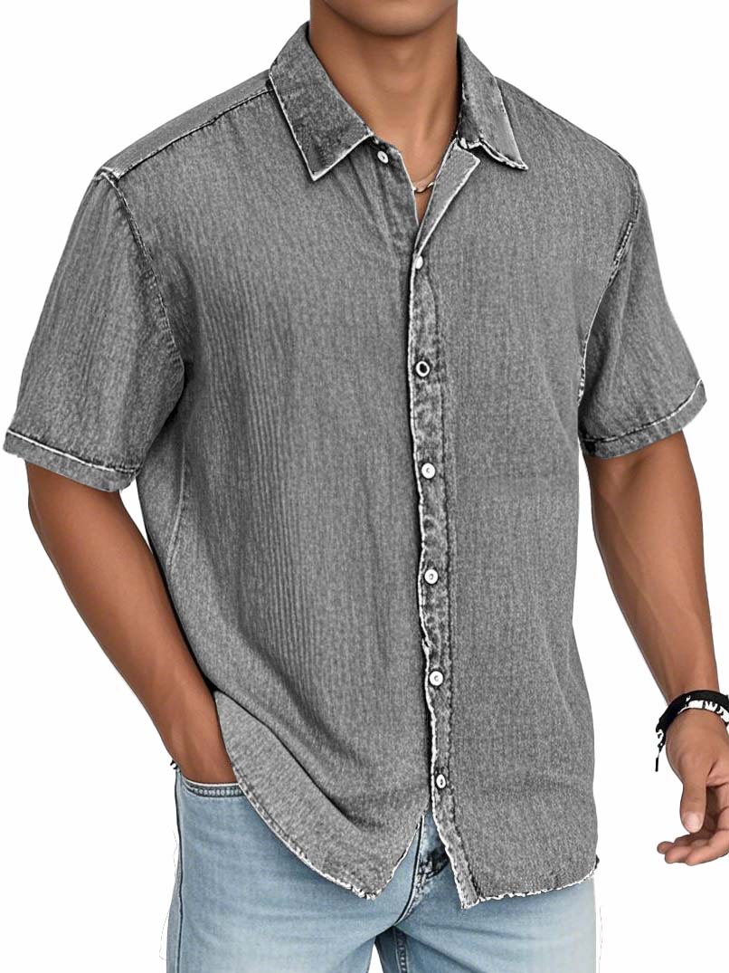 Men's Fashion Casual Textured Fabric Short-sleeved Shirt