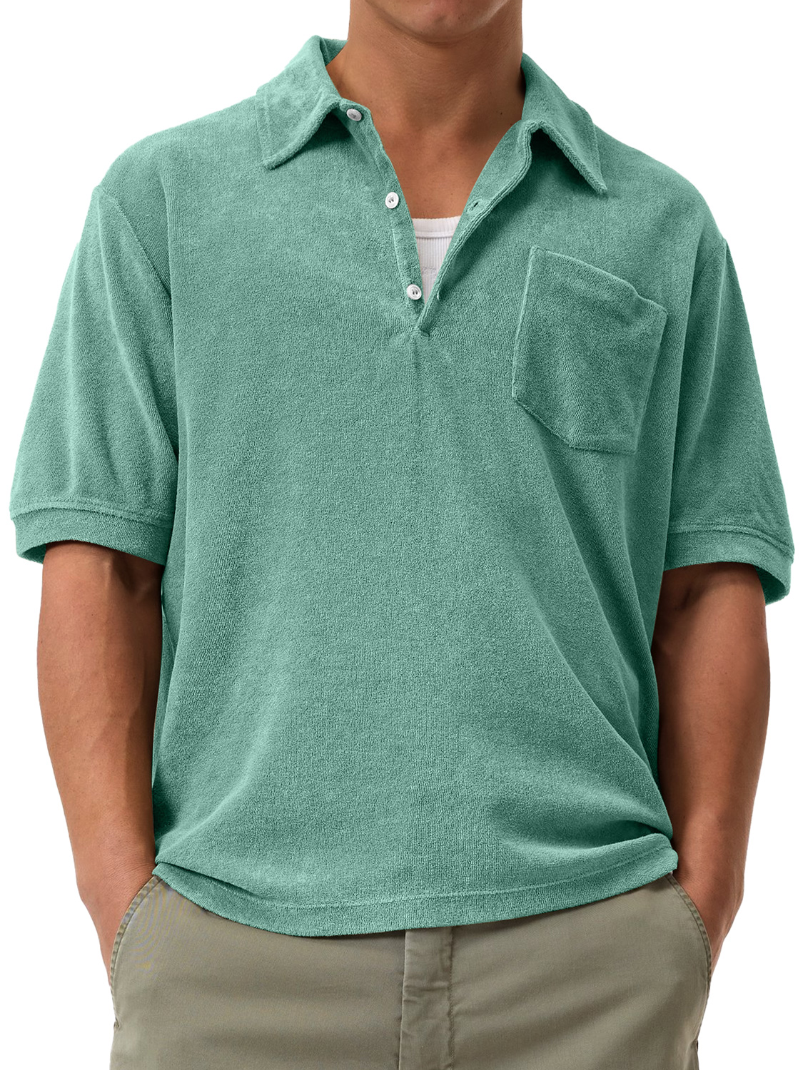 Men's Daily Casual Suede Lapel Button Solid Color Comfortable Short-Sleeved Polo Shirt