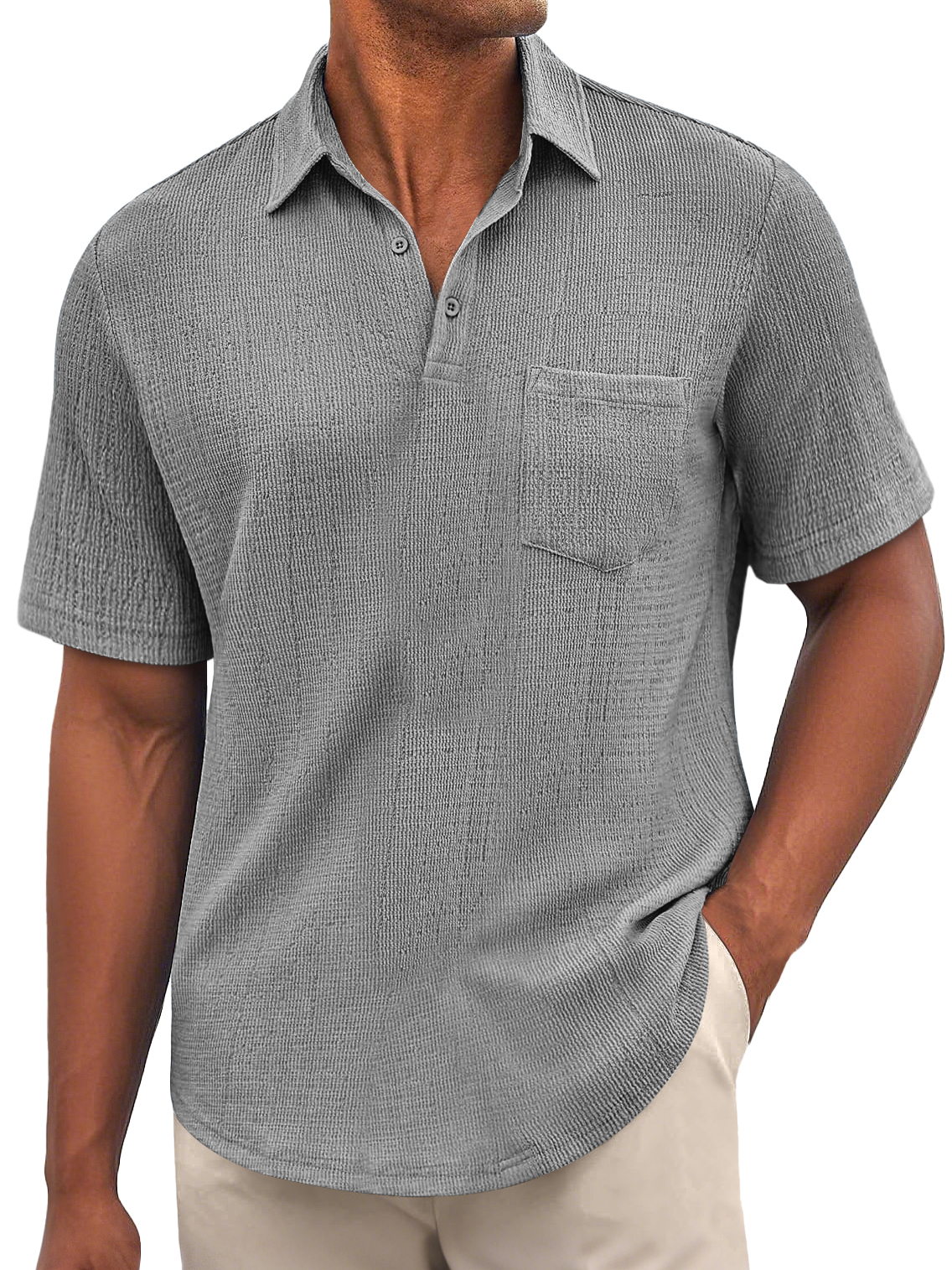 Men's Daily Bubble Wrinkle Casual Pocket Solid Color Short Sleeve POLO Shirt