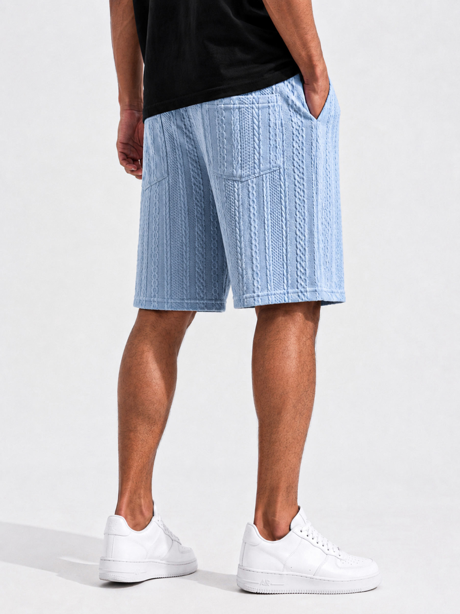 Men's Textured Embroidered Logo Elastic-Waist Casual Shorts