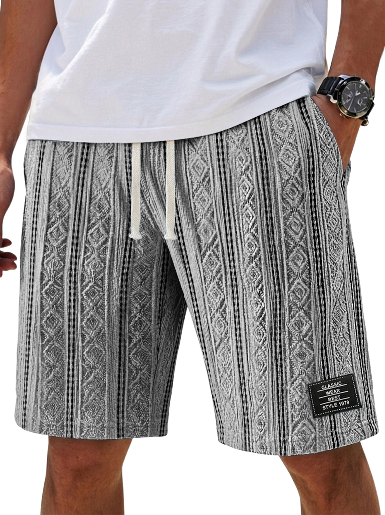 Men's Casual Textured Embroidered Logo Loose Comfort Shorts