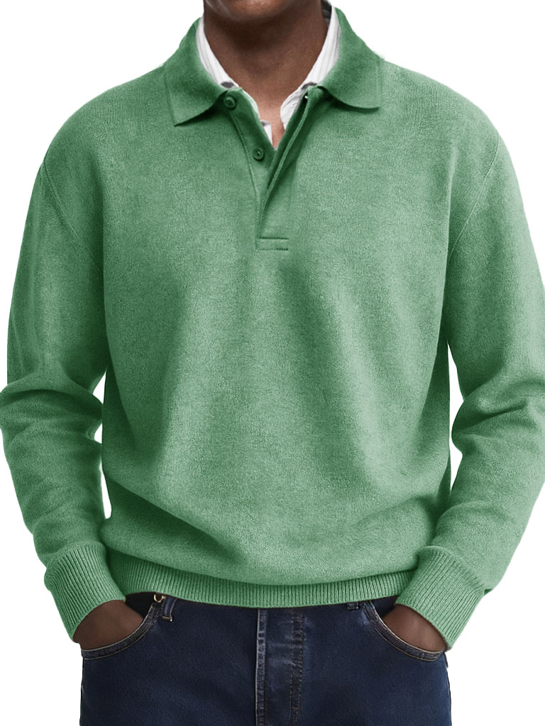 Men's Stylish Casual Retro Two-layer Placket Lapel Long-sleeved Polo Shirt