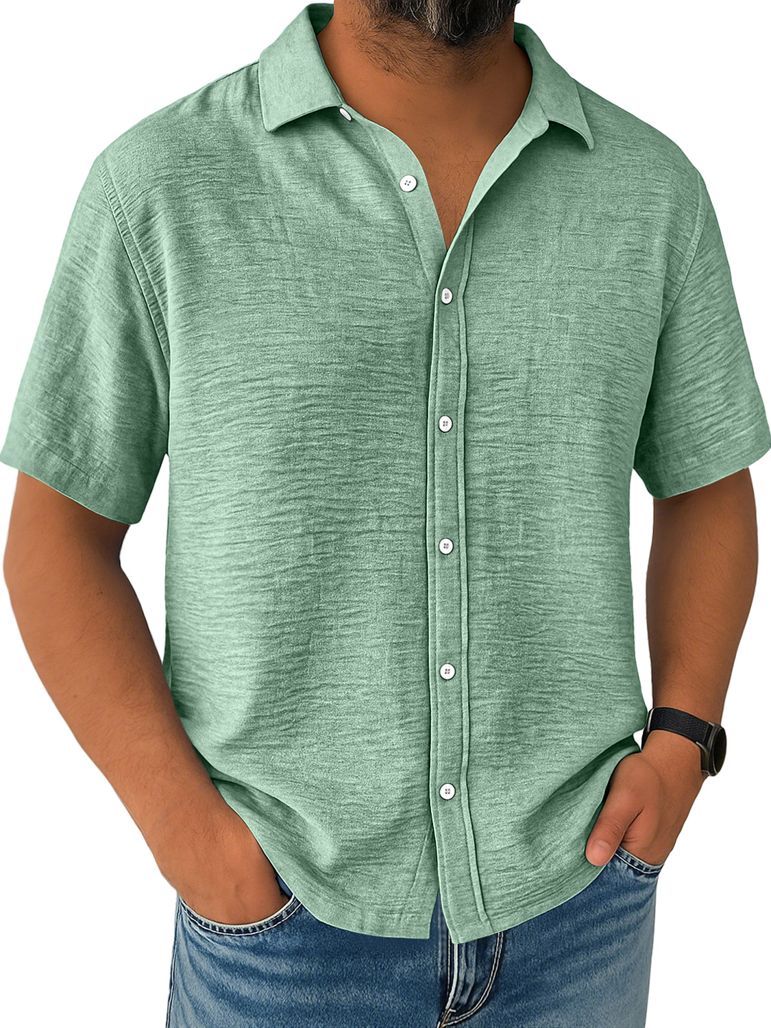 Men's Daily Loose Casual Breathable Solid Color Button Long Sleeve Shirt