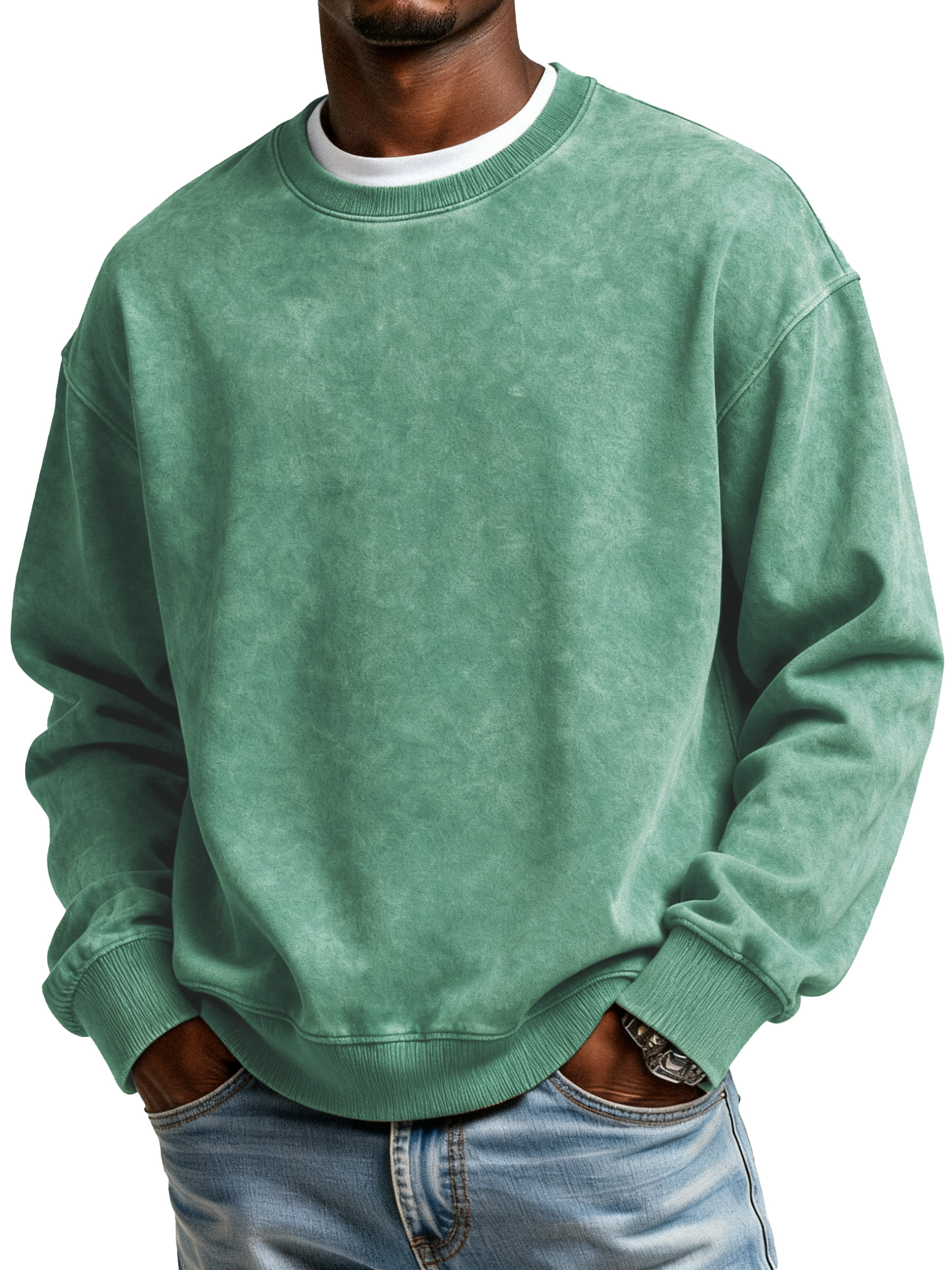 Heavy Washed Distressed Round Neck Pure Cotton Popular Off-shoulder Round Neck Sweatshirt